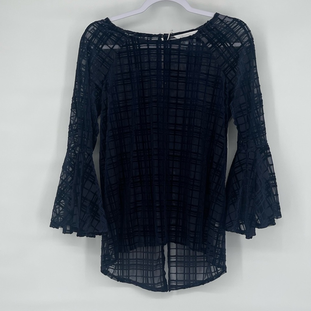 LC Lauren Conrad nwt navy sheer bell sleeve velvet blouse